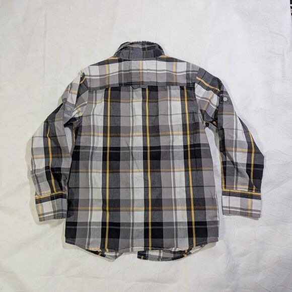 Boy's Youth Small Grey Checkered Button up Long Sleeved Shirt - Picture 2 of 5